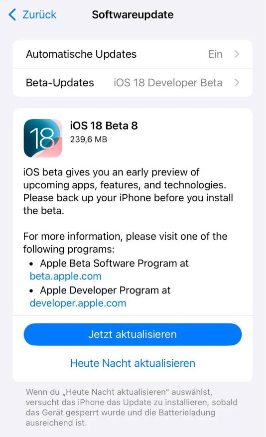 湘桥苹果手机维修分享苹果 iOS / iPadOS 18 开发者预览版 Beta 8 发布 